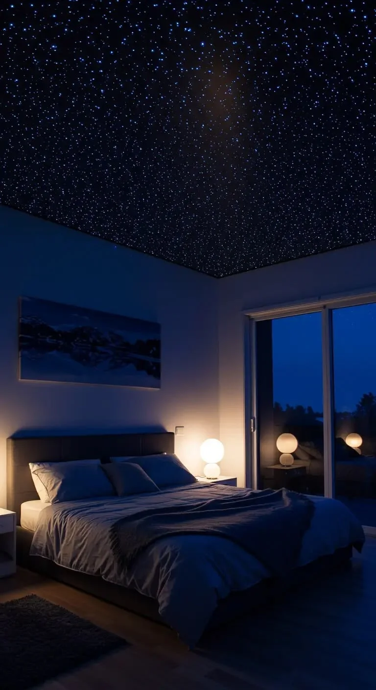 A bedroom beneath the stars. Decorative Lighting & Star Ceilings from the Mock Rock Gardening portfolio.