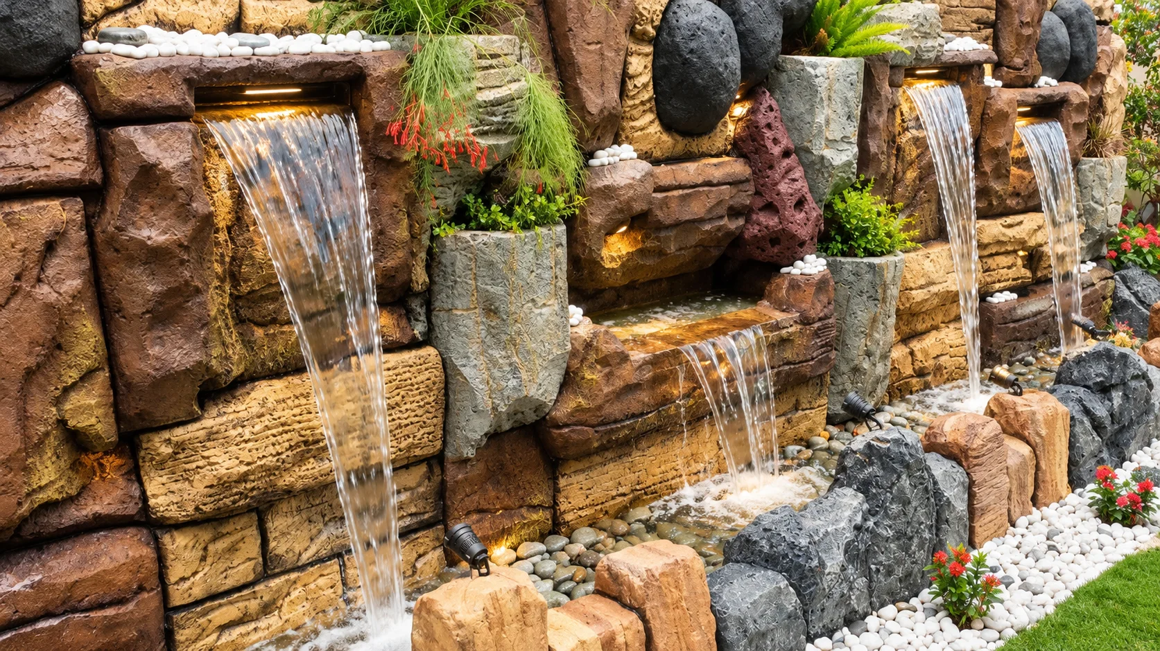 The sculpted water wall. Landscape Design & Gardening from the Mock Rock Gardening portfolio.