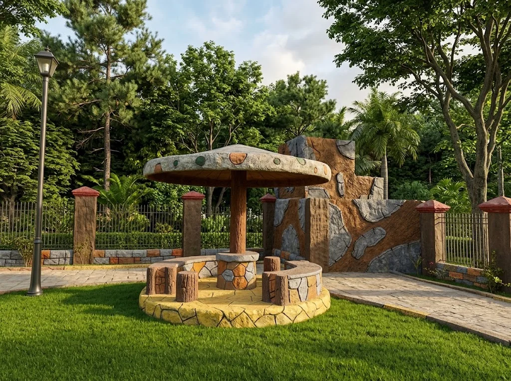 The sculpted garden pavilion. Mock Rock, Faux Wood & Sculptures from the Mock Rock Gardening portfolio.